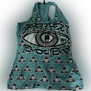 Hippie eyeball teal tank top Sure back to basics